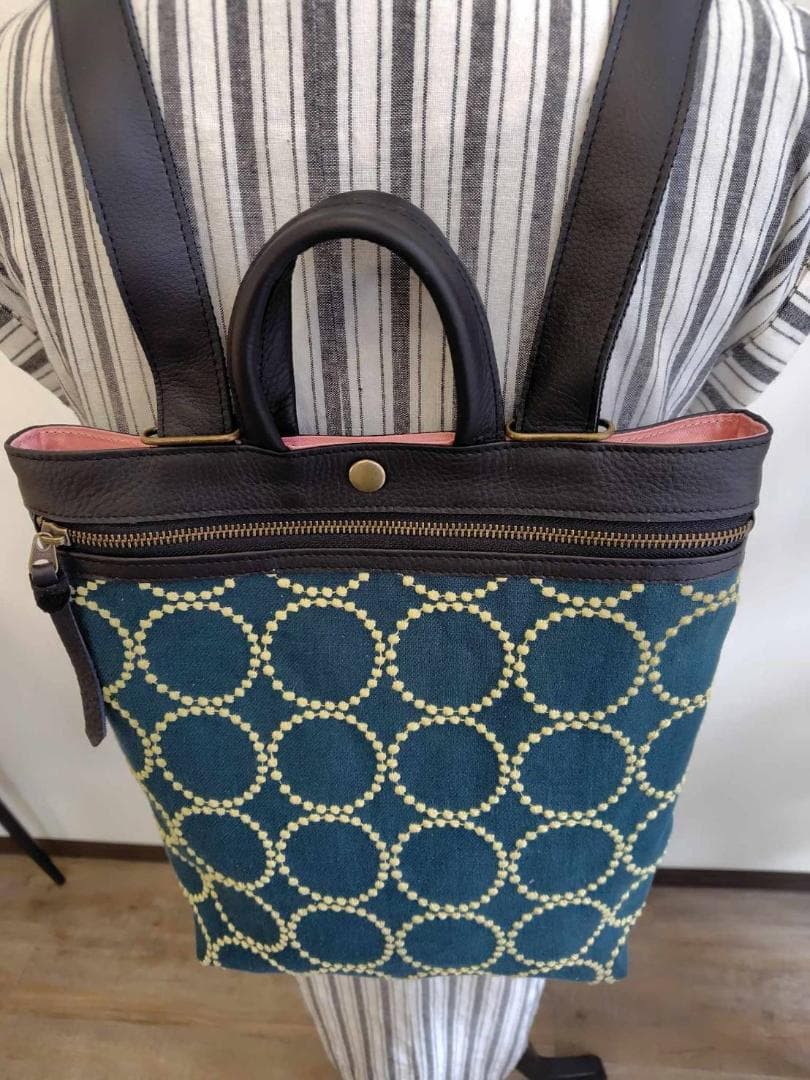 ミナペルホネンtambourineタンバリンDグリーン×クリーム/牛革A4トート