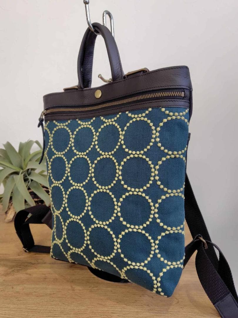 ミナペルホネンtambourineタンバリンDグリーン×クリーム/牛革A4トート