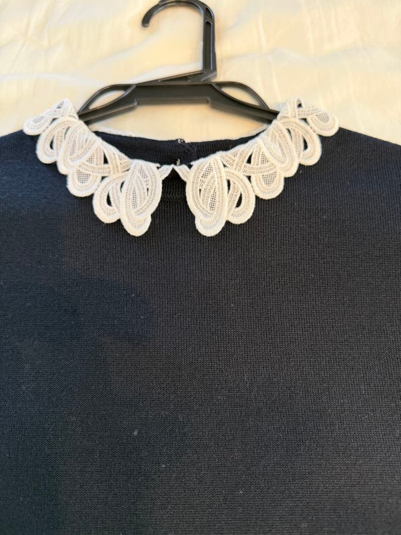 23区　ネイビー レース襟 長袖ニット　38(9号）クリーニング済み