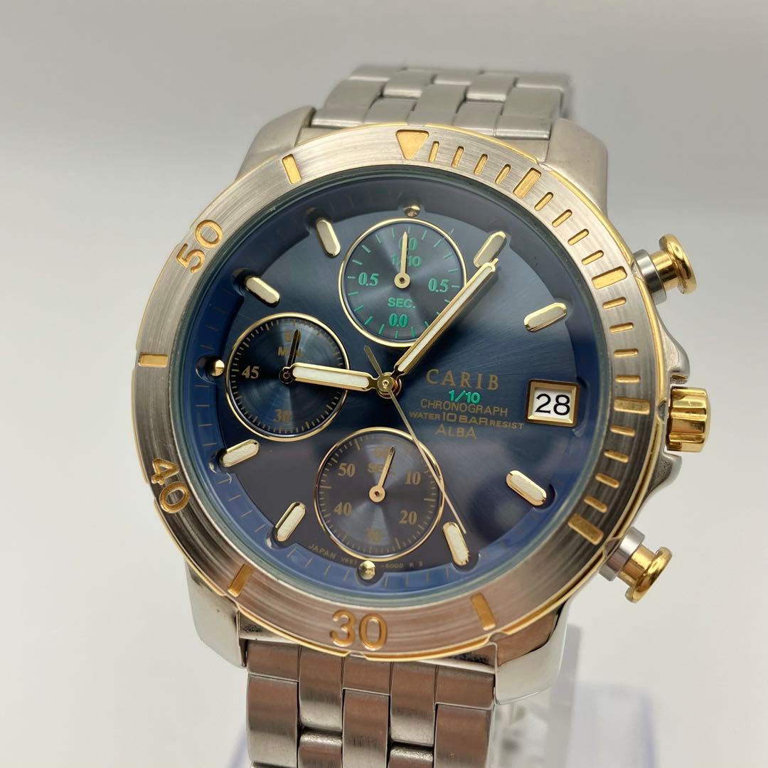 美品稼働　セイコー　アルバ　CARIB クロノグラフ 腕時計　メンズ　新品電池