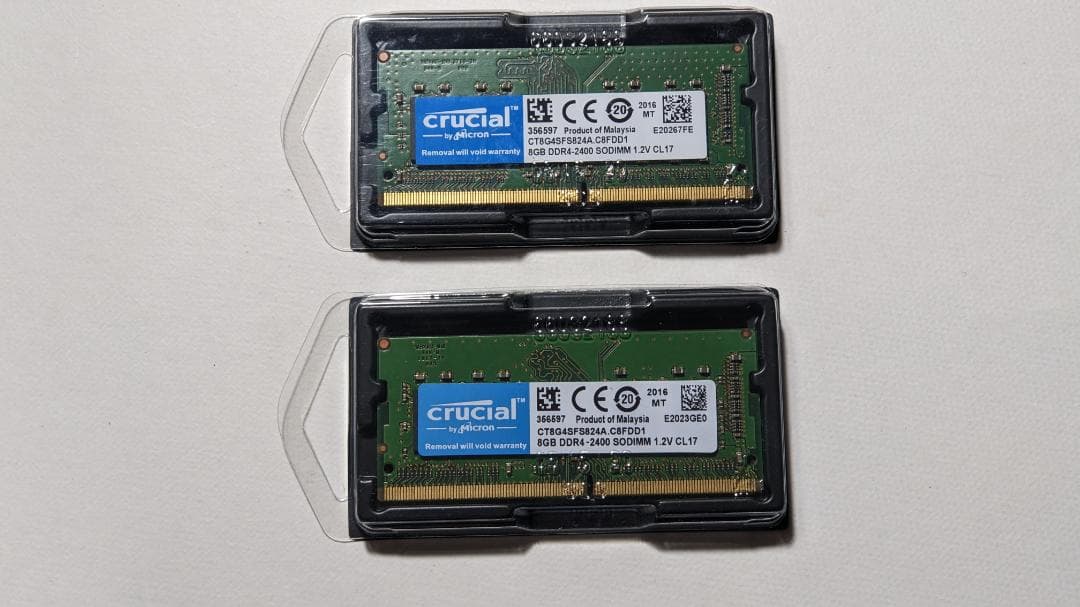 【開封済未使用】crucial 8GB×2 DDR4-2400ノート用メモリ