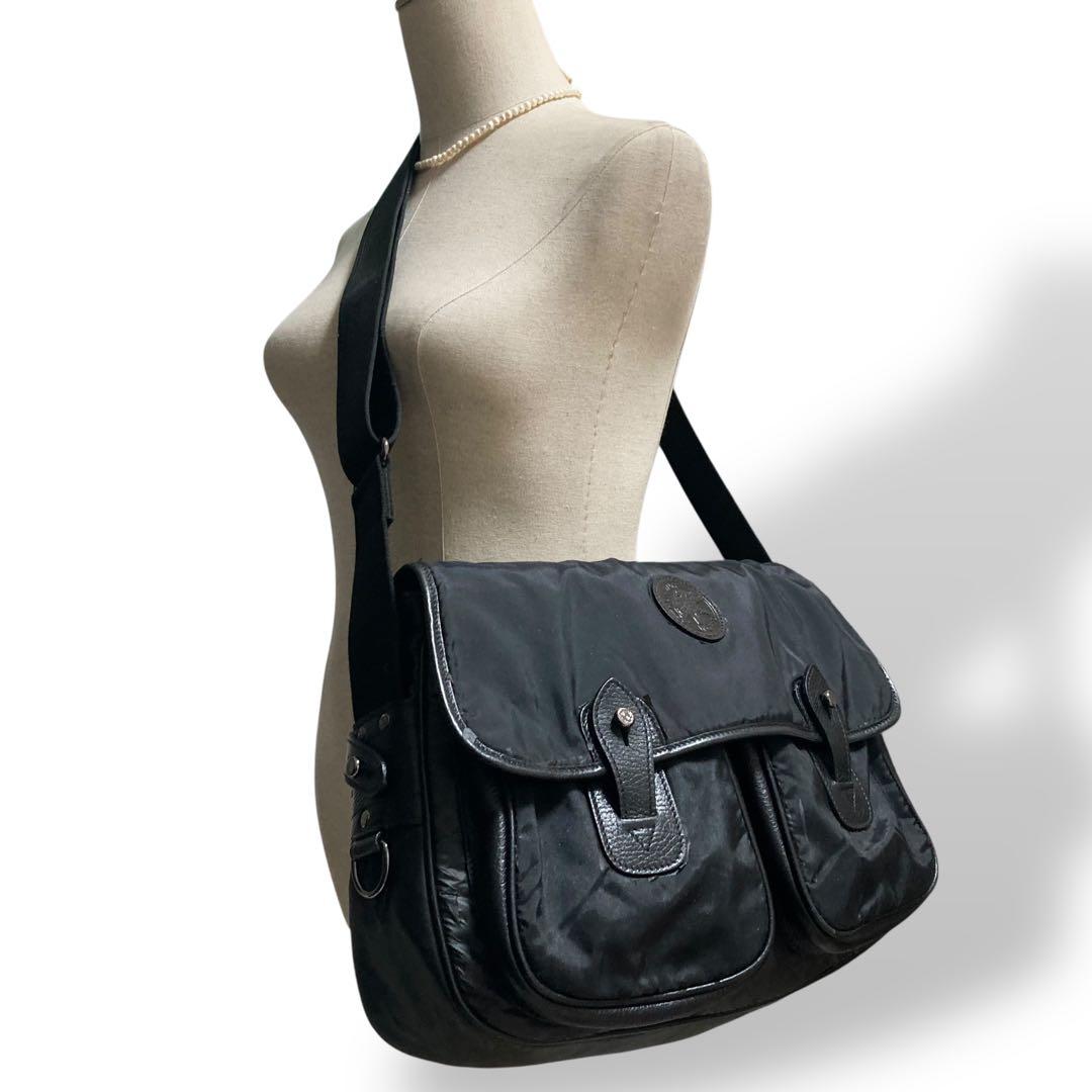 【ヴィンテージ】ハンティングワールド　ショルダーバッグ　ナイロン　レザー　黒