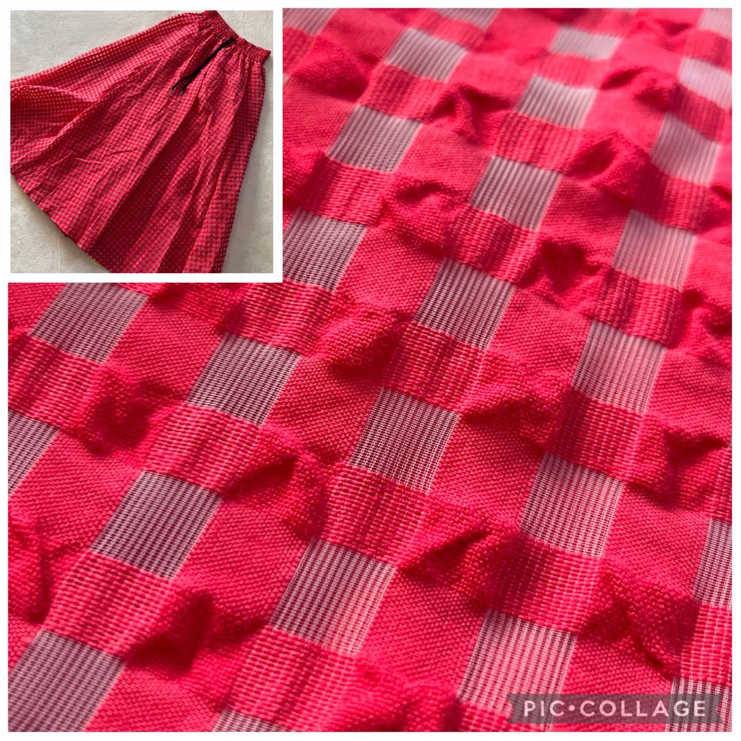 新品　オブリ　シアー　オーガンジー　ギンガムチェック　フレアロングスカート