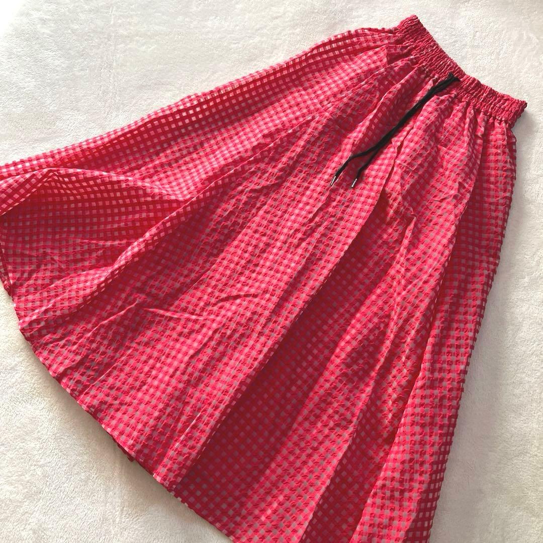 新品　オブリ　シアー　オーガンジー　ギンガムチェック　フレアロングスカート