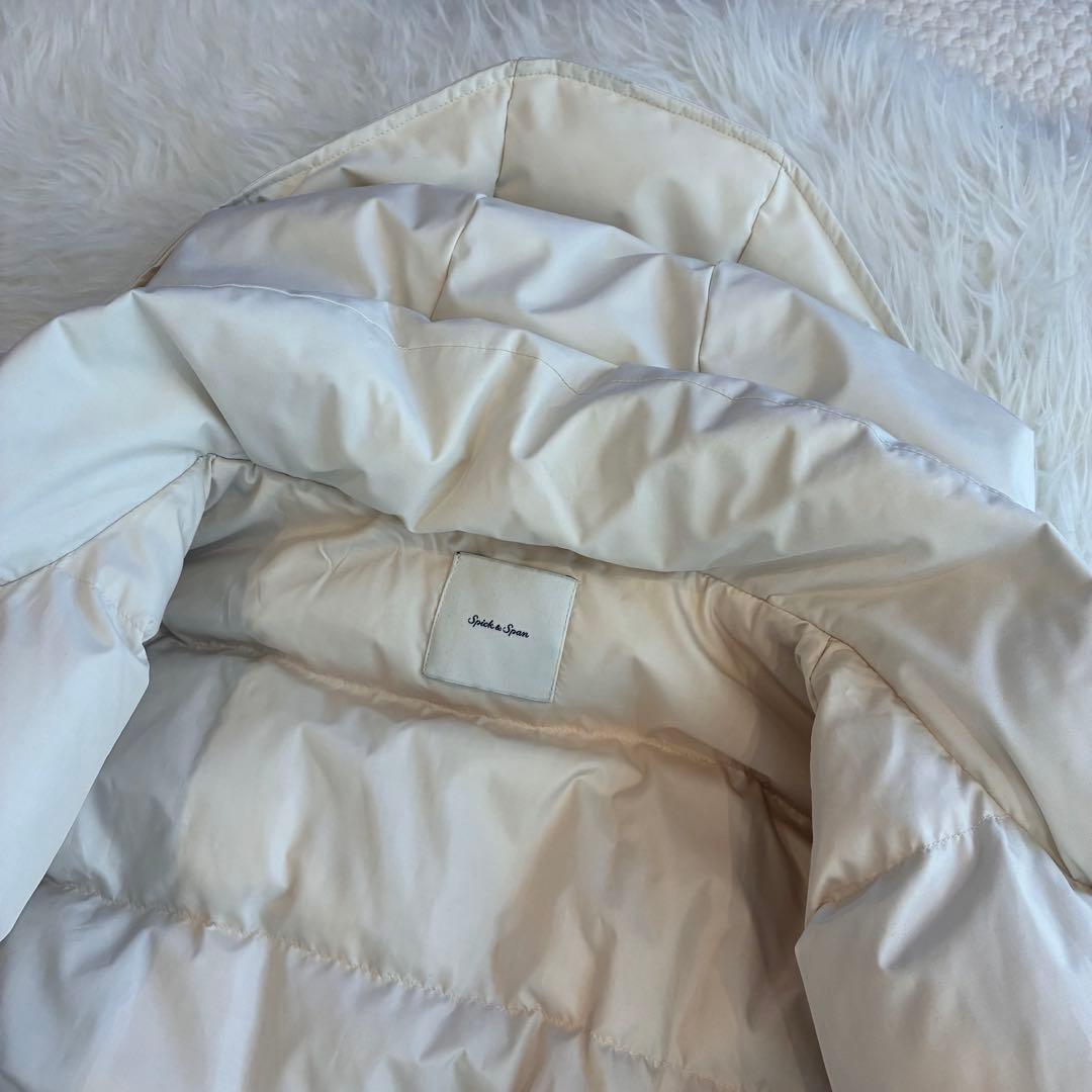 スピックアンドスパン 撥水フーデッドダウンコート 34 ホワイト 24AW