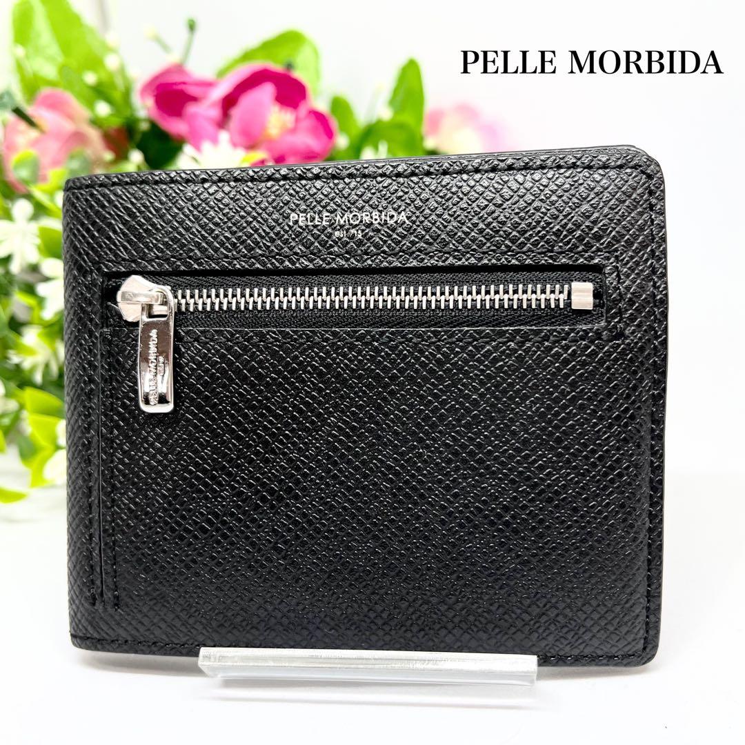 美品　PELLE MORBIDA マネークリップ　財布　二つ折り　黒　本革