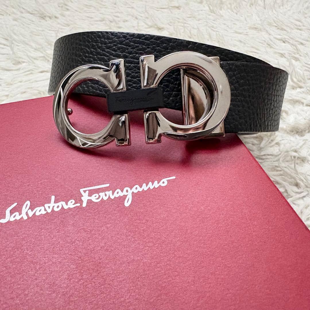 極美品　フェラガモ　ダブルガンチーニ　レザーベルト　ビッグバックル　リバーシブル