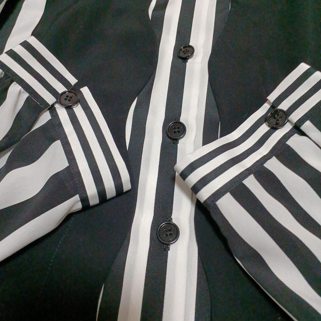 LIMI feu　リミフゥ　ストライプ　ドレスシャツ　フロントデザイン　S　黒白