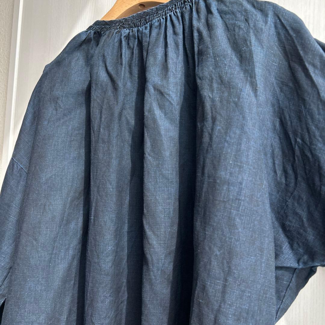 イチアンティークス　麻　プルオーバー ブラウス　インディゴ　ゆったり