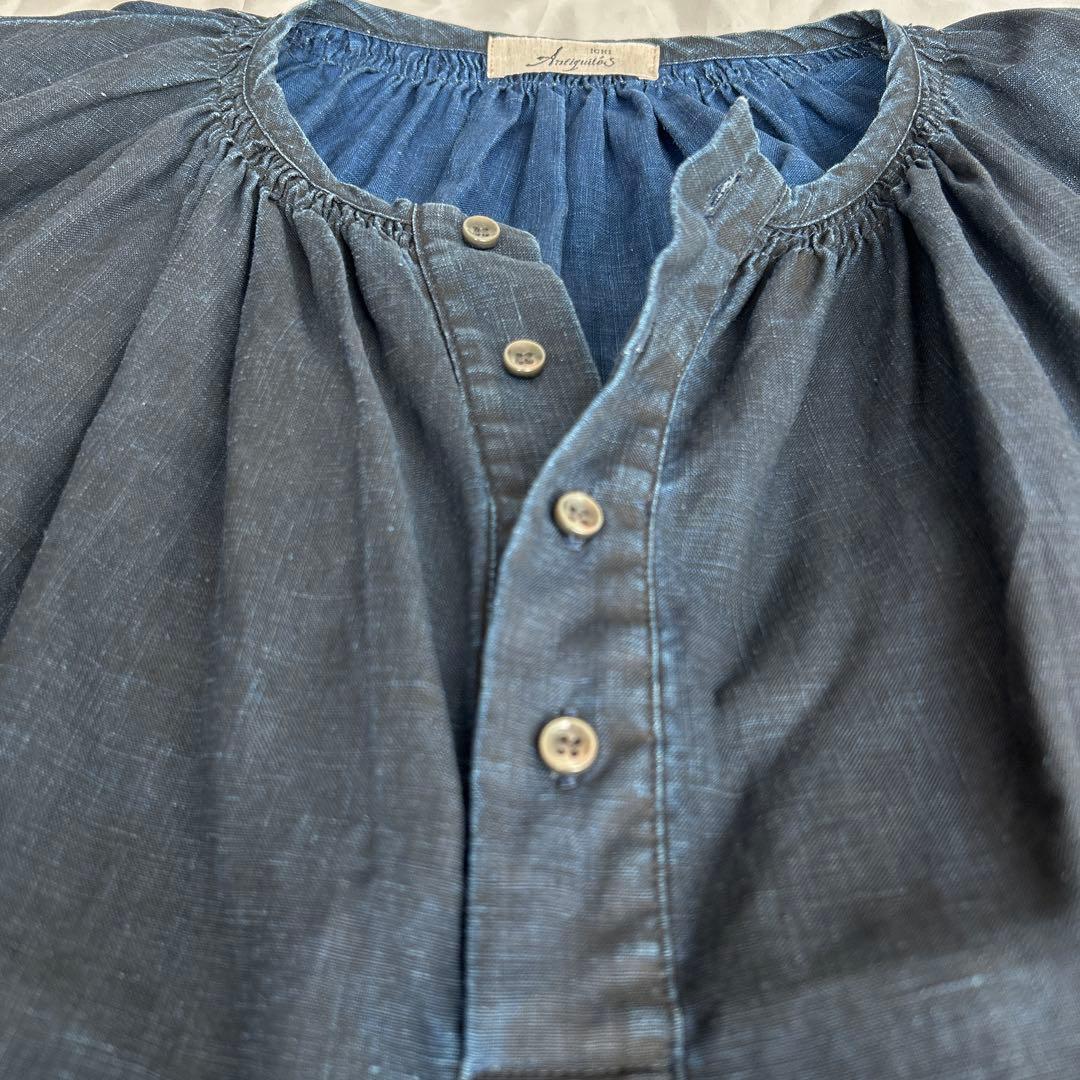 イチアンティークス　麻　プルオーバー ブラウス　インディゴ　ゆったり