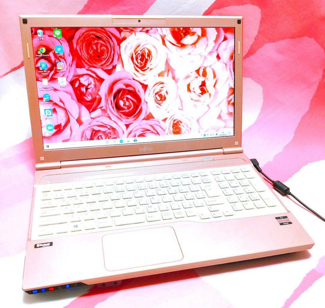 値下げしました！上品ピンク‪‪❣️ブルーレイ付き すぐ使えるノートパソコン✨