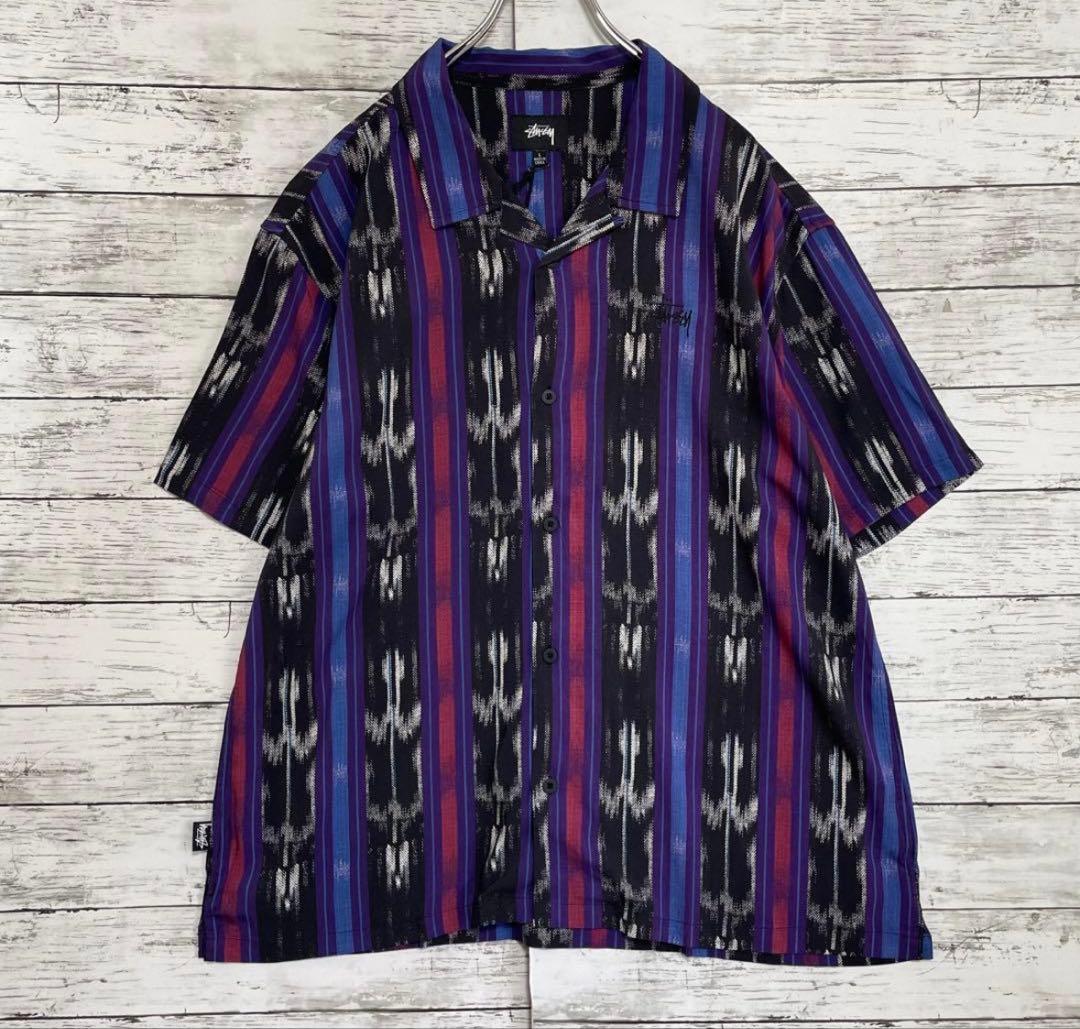 1/18まで　ステューシー 総柄 開襟 シャツ 刺繍ロゴ 入手困難XL 530