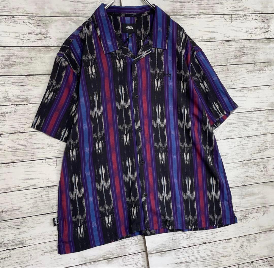 1/18まで　ステューシー 総柄 開襟 シャツ 刺繍ロゴ 入手困難XL 530