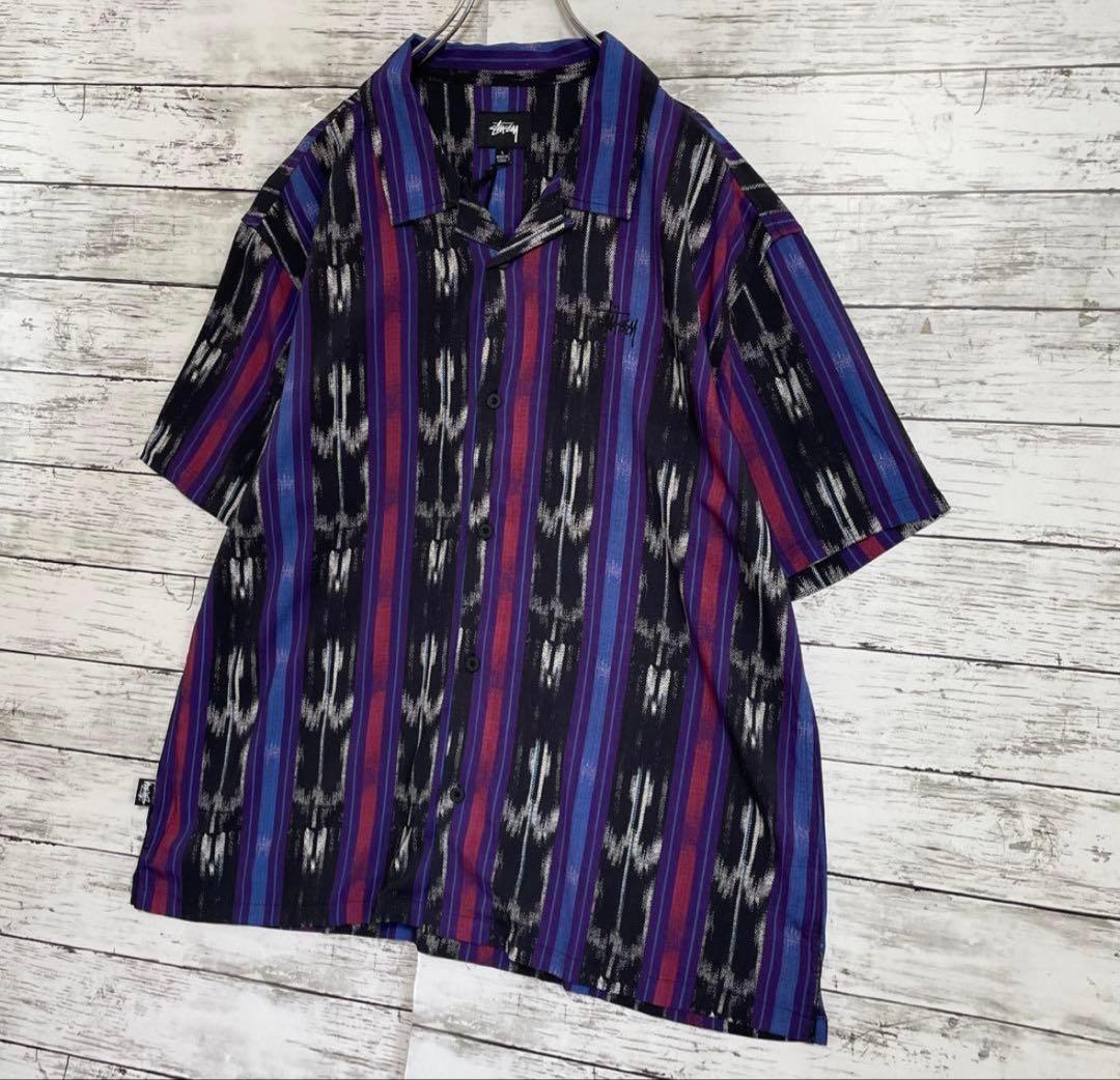 1/18まで　ステューシー 総柄 開襟 シャツ 刺繍ロゴ 入手困難XL 530