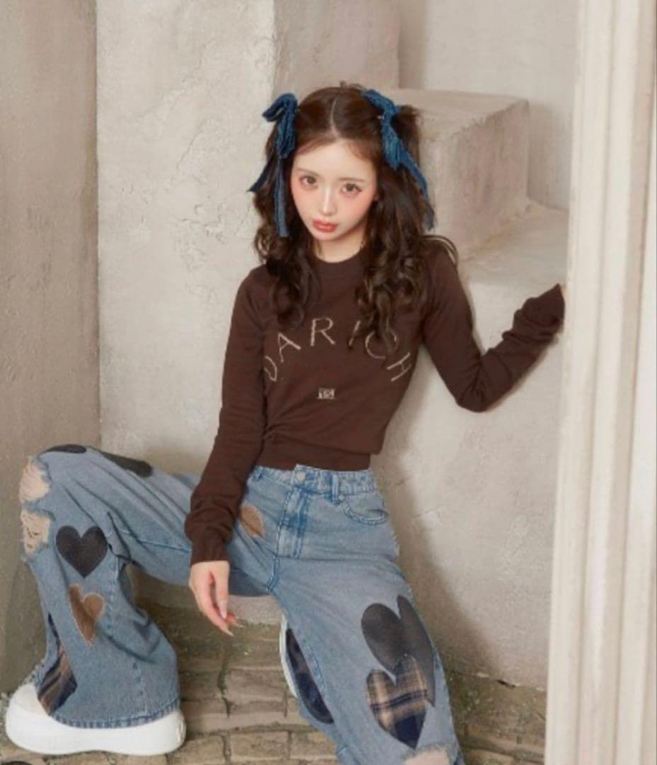 Darich ダーリッチ　ランダムハートパッチワークデニムパンツ　Sサイズ