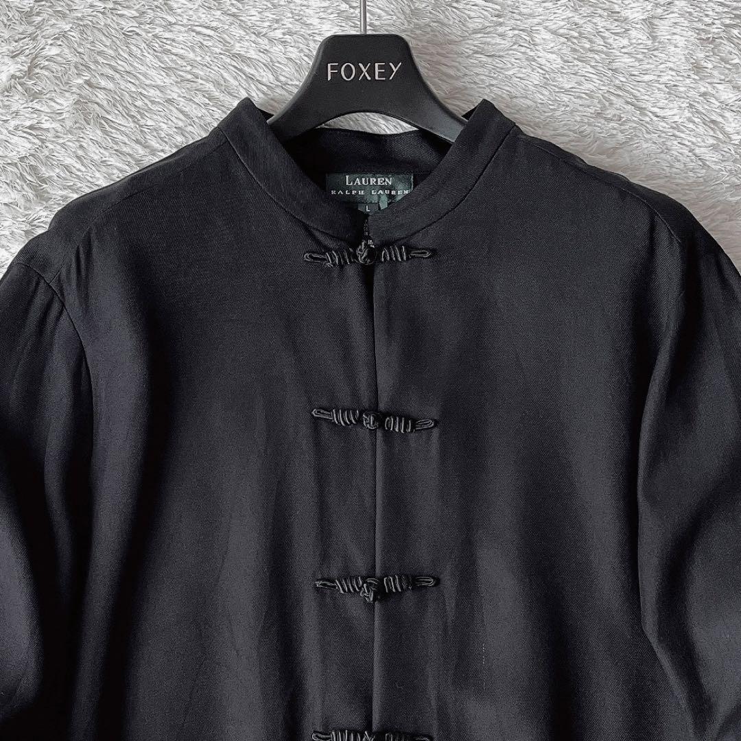 【美品】ローレンラルフローレン チャイナシャツ チュニック 黒シルク100％