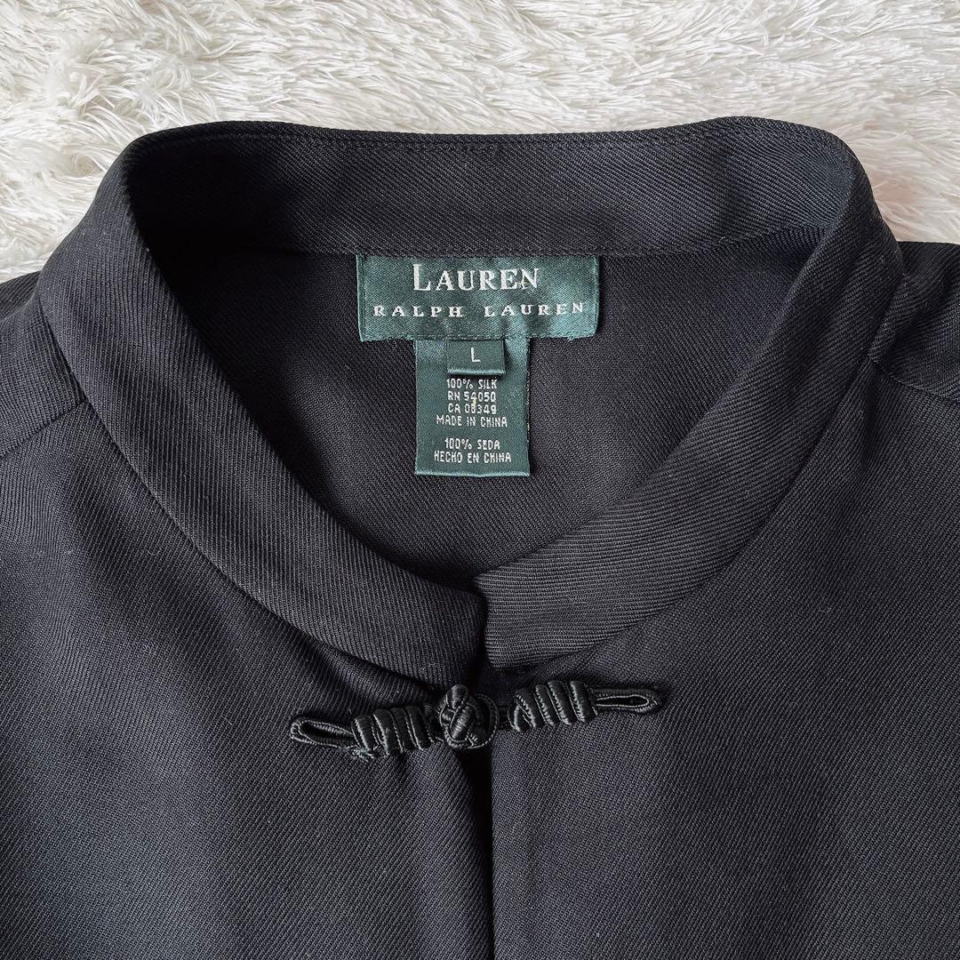 【美品】ローレンラルフローレン チャイナシャツ チュニック 黒シルク100％