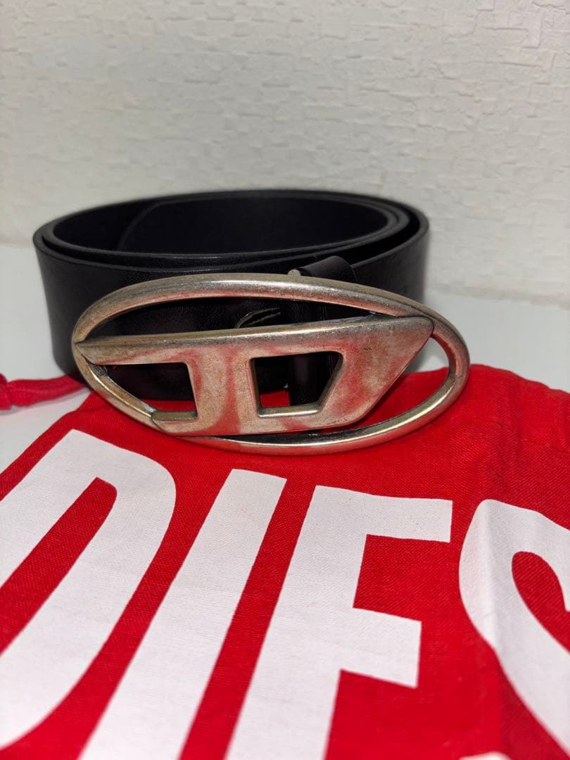 【DIESEL】ブラック ベルト Lサイズ　巾着袋付き