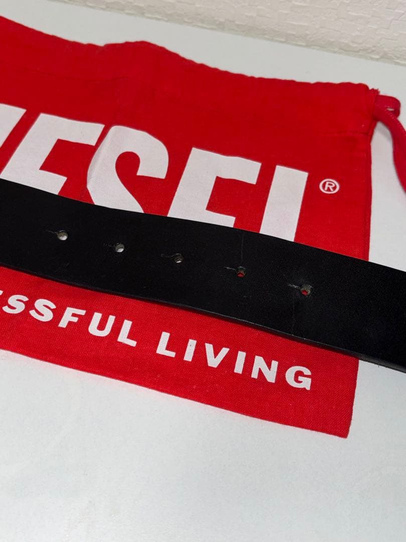 【DIESEL】ブラック ベルト Lサイズ　巾着袋付き