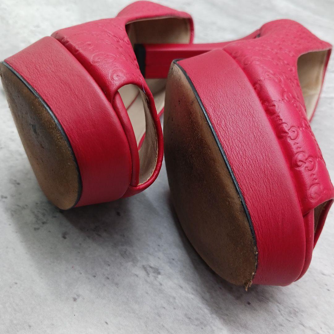 ✨美品✨ グッチ シマレザーオープントゥパンプス レッド 34.5