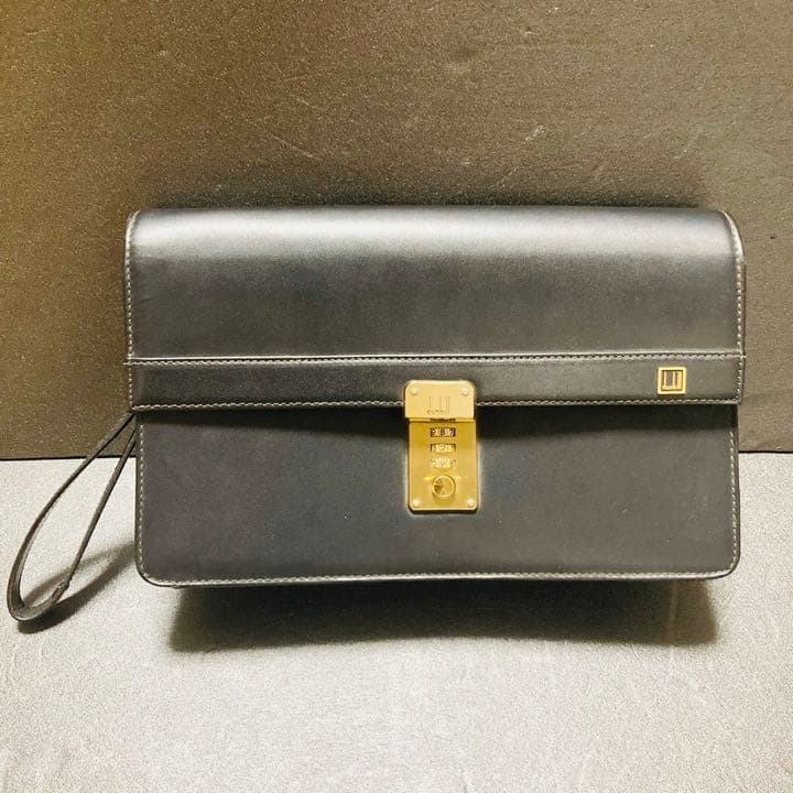 【大人な鞄】dunhill セカンドバック　レザー　ゴールド金具　ダイヤル付
