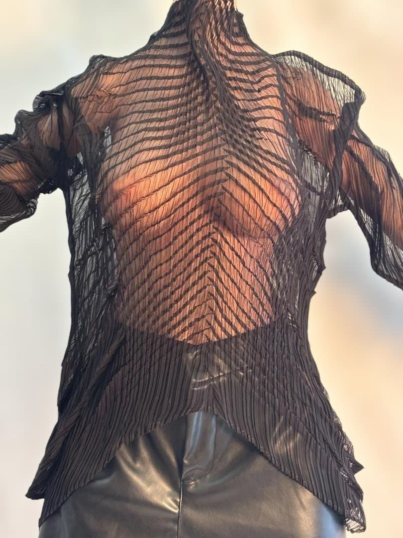 [希少] ISSEY MIYAKE 高級感あふれる波状 プリーツ トップス