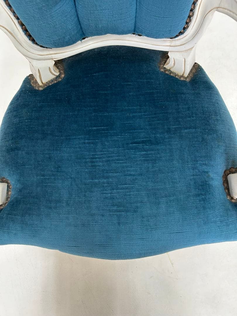 ロココ調アンティーク ベルベットチェア 青　子供用