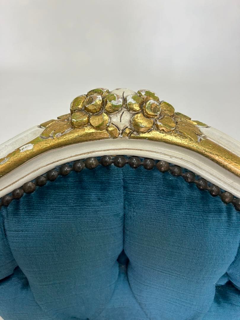 ロココ調アンティーク ベルベットチェア 青　子供用