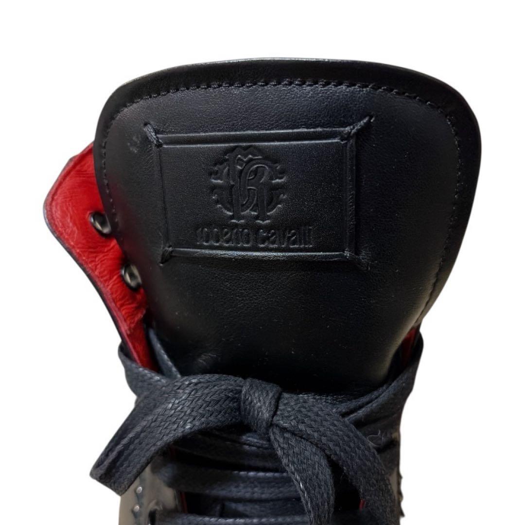 roberto cavalli ハイカットスニーカー レザー 黒赤 42 メンズ