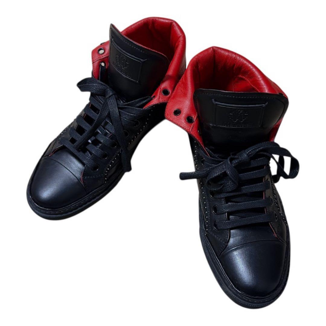 roberto cavalli ハイカットスニーカー レザー 黒赤 42 メンズ