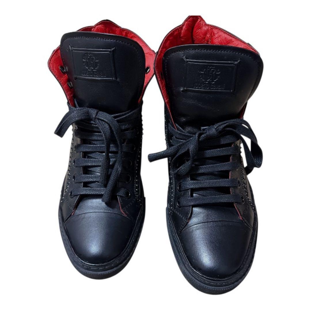 roberto cavalli ハイカットスニーカー レザー 黒赤 42 メンズ