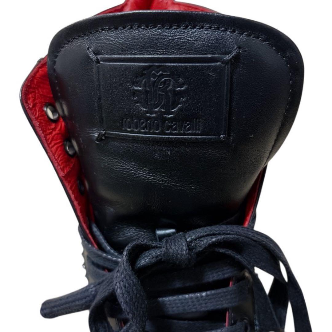 roberto cavalli ハイカットスニーカー レザー 黒赤 42 メンズ