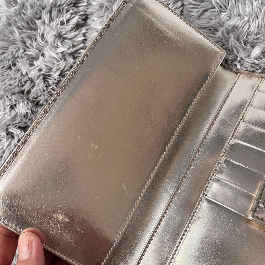 良品✨GUCCI シマ　メタリック　シャンパンゴールド　Wホック　長財布