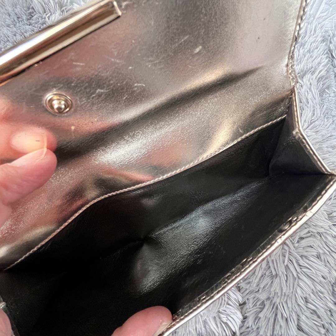 良品✨GUCCI シマ　メタリック　シャンパンゴールド　Wホック　長財布
