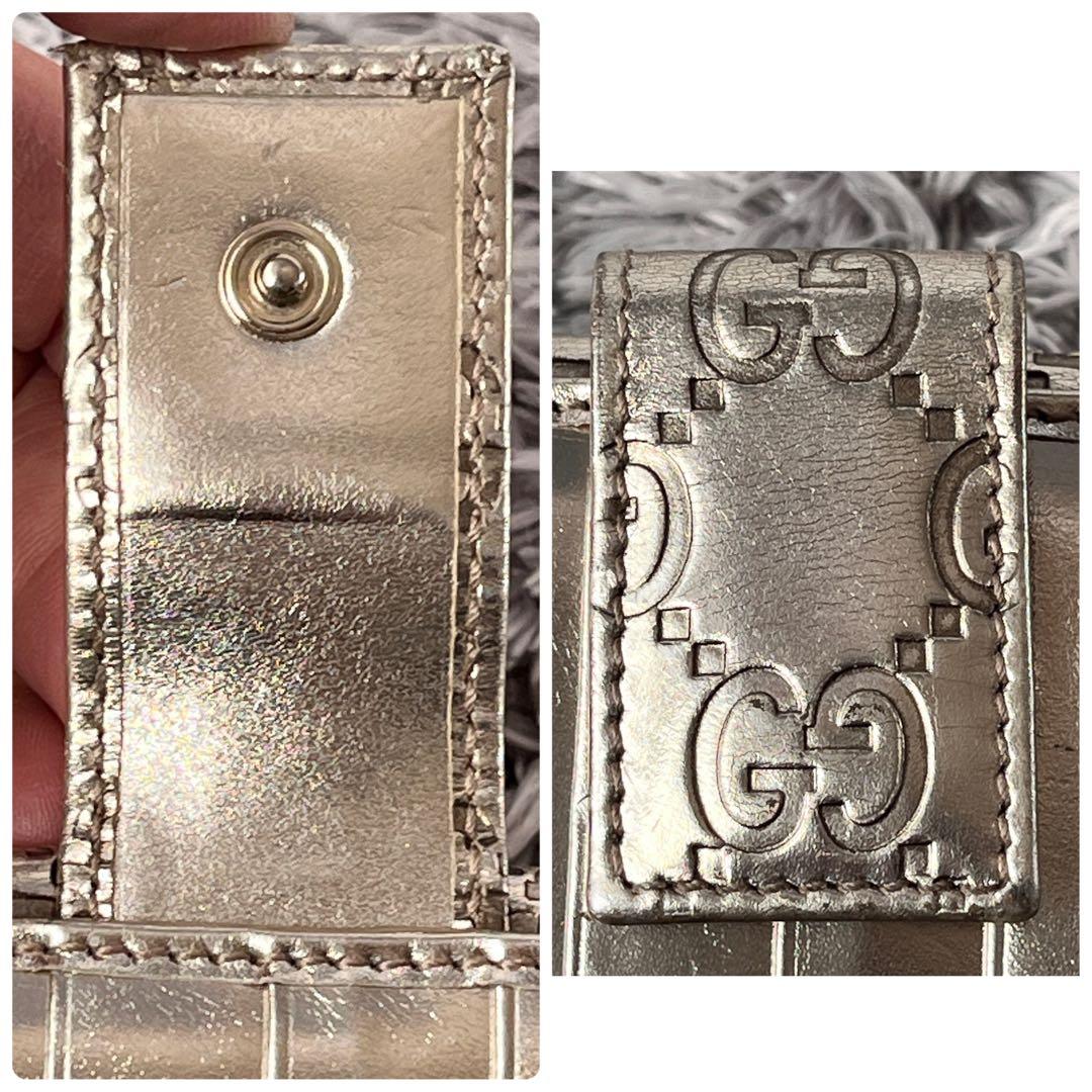 良品✨GUCCI シマ　メタリック　シャンパンゴールド　Wホック　長財布