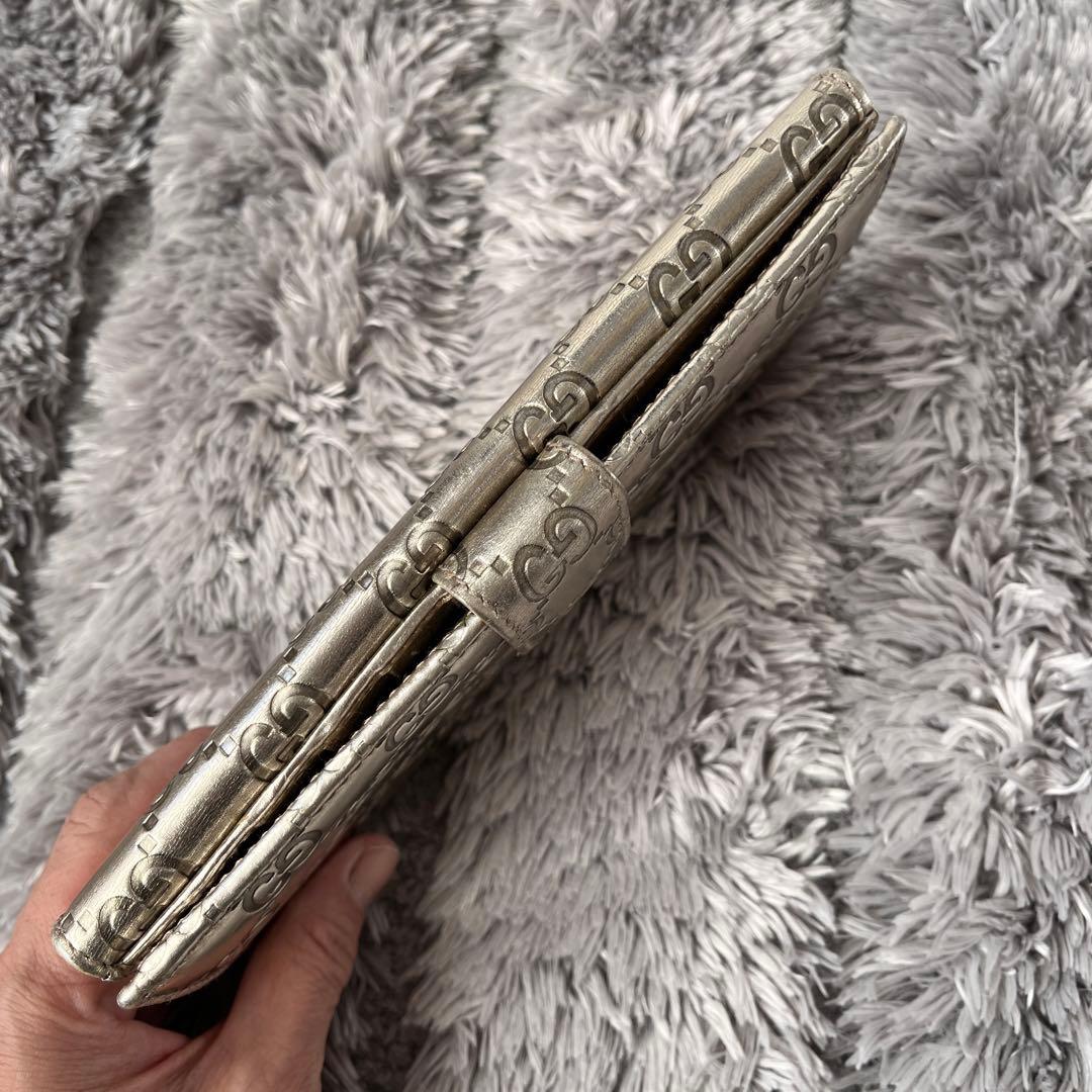 良品✨GUCCI シマ　メタリック　シャンパンゴールド　Wホック　長財布