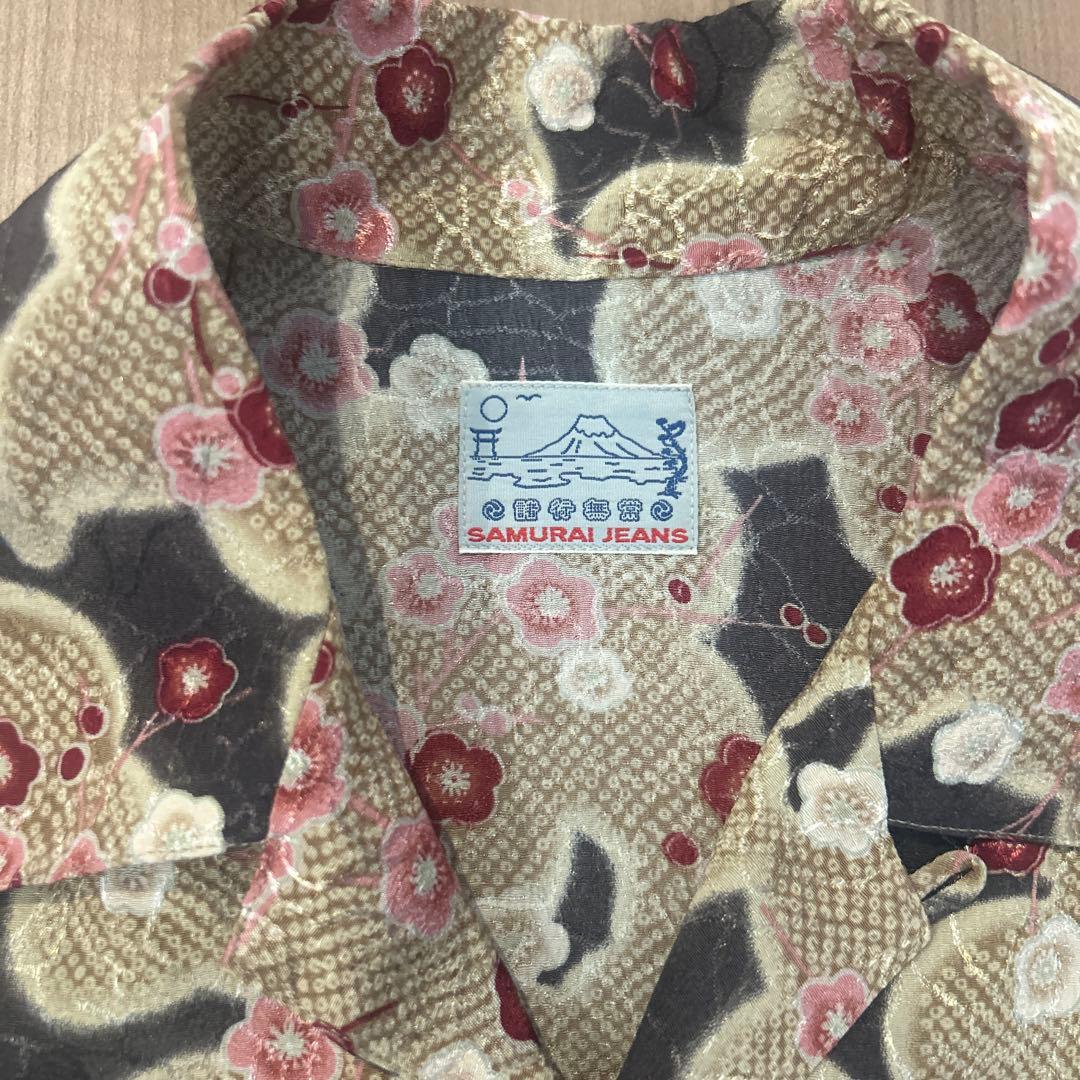 Yashiki SAMURAI JEANS 梅の花柄　長袖アロハシャツ　S