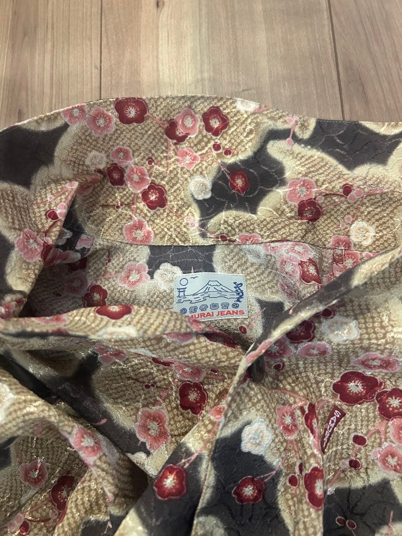 Yashiki SAMURAI JEANS 梅の花柄　長袖アロハシャツ　S