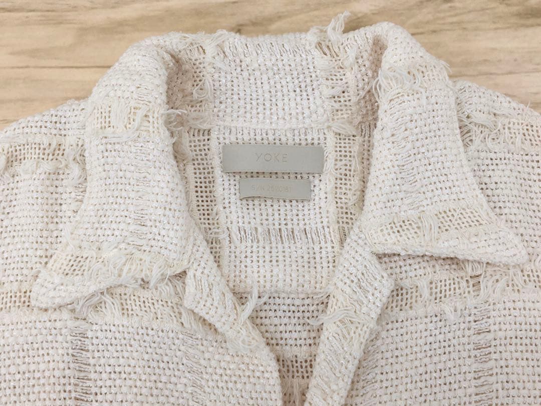 YOKE 25SS フリンジ チェック ツイード オープンカラーシャツ