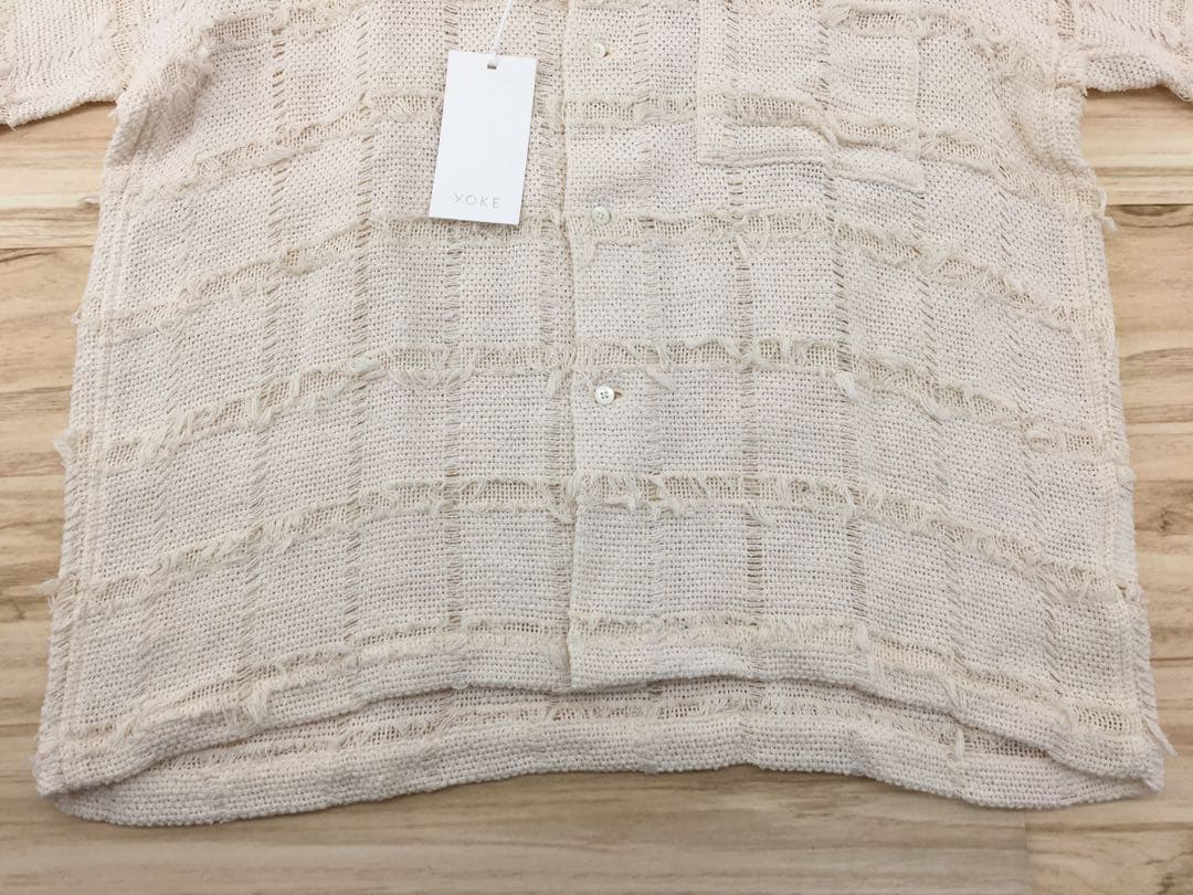 YOKE 25SS フリンジ チェック ツイード オープンカラーシャツ