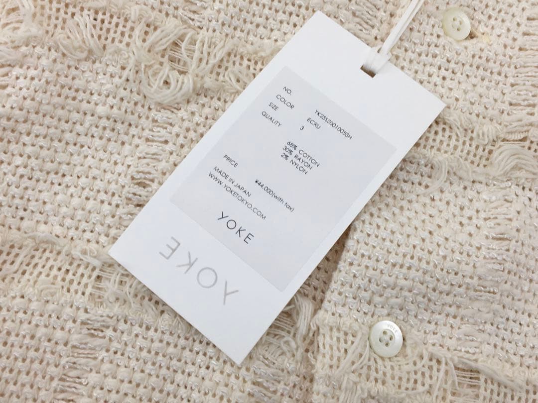 YOKE 25SS フリンジ チェック ツイード オープンカラーシャツ