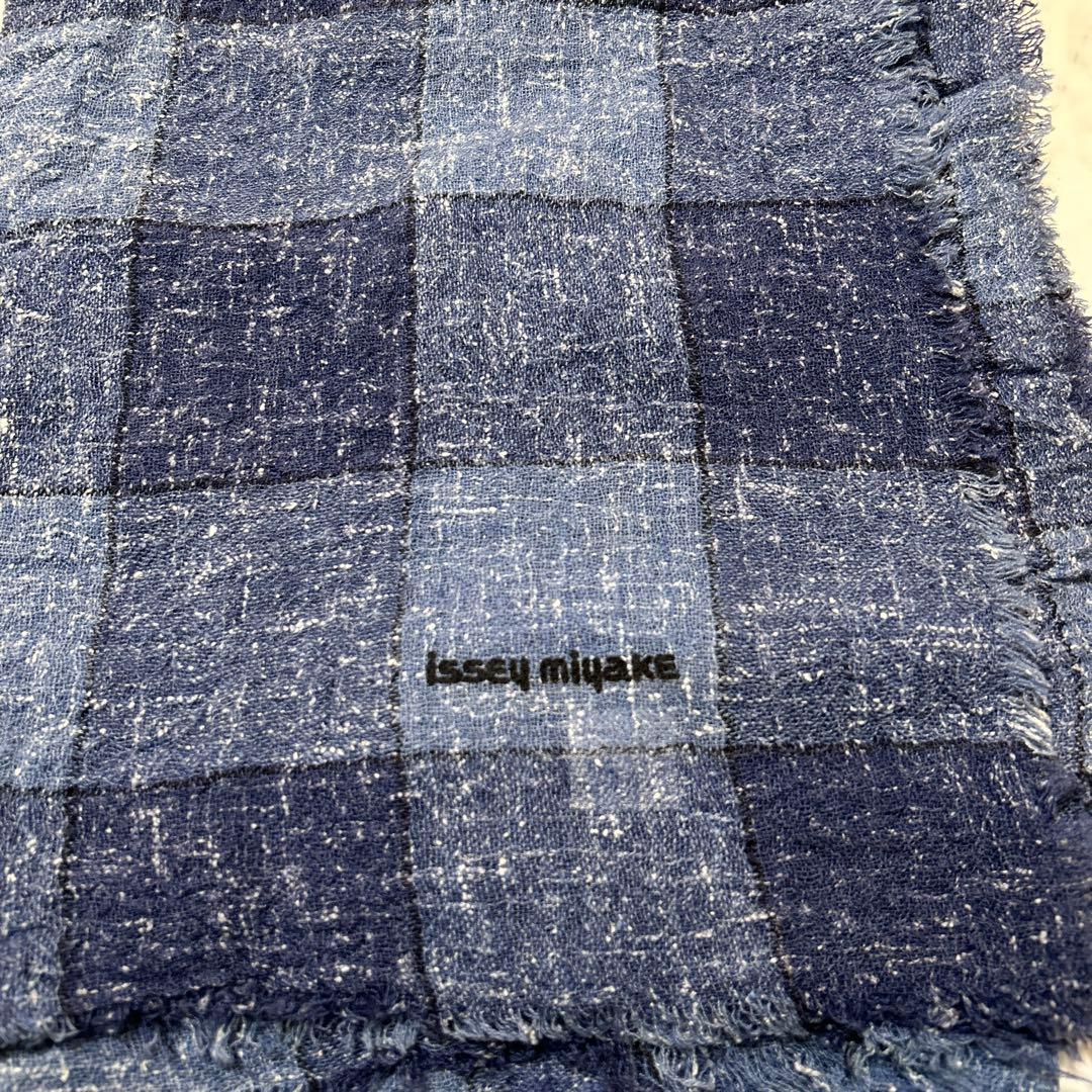 未使用80s ISSEY MIYAKE ウールシルクチェックフリンジストール