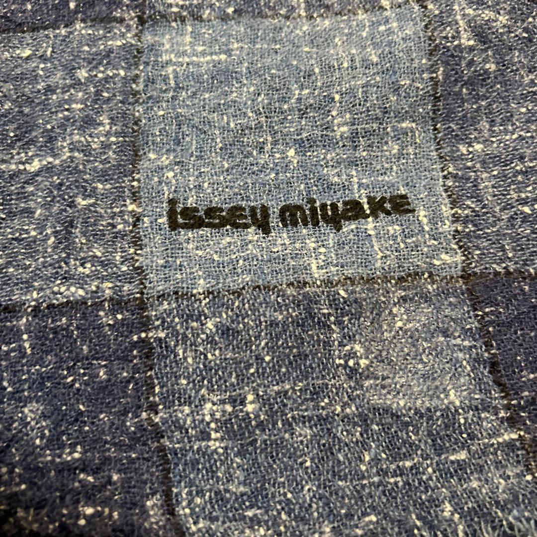未使用80s ISSEY MIYAKE ウールシルクチェックフリンジストール