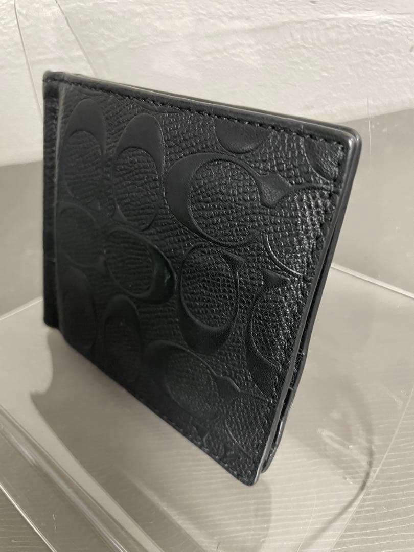 #コーチ COACH 本革 マネークリップ 型押し シグネチャー ブラック