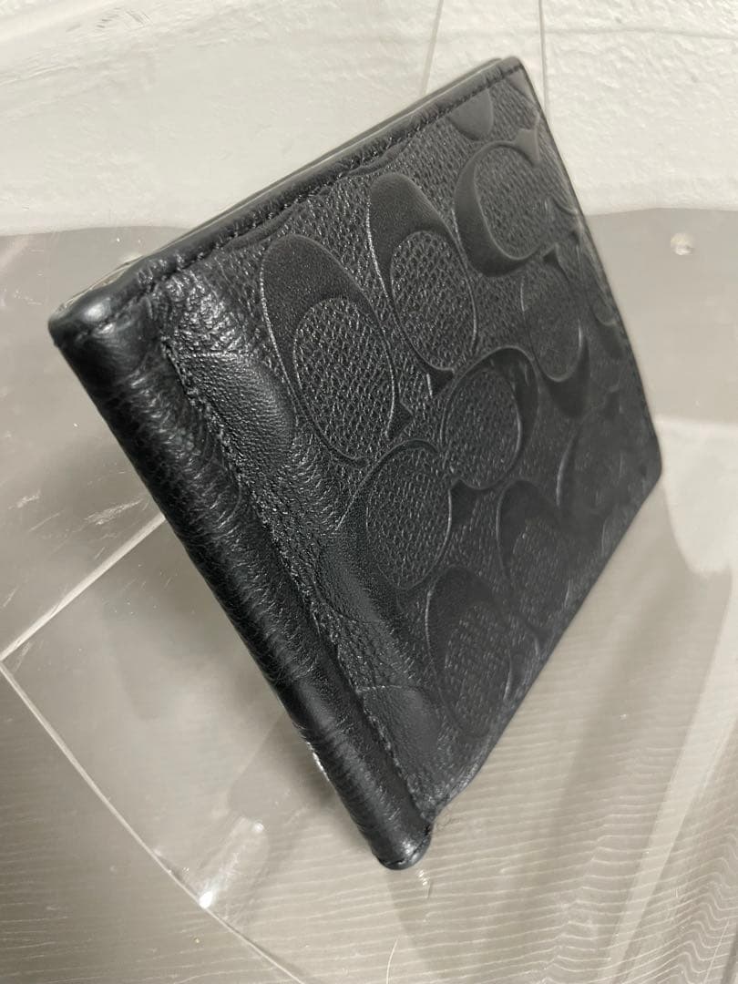 #コーチ COACH 本革 マネークリップ 型押し シグネチャー ブラック