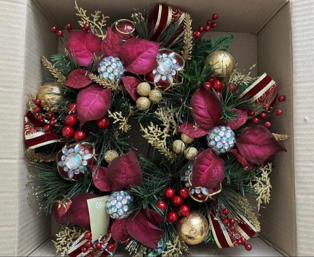 ハルモニア クリスマスリース バーガンディポインセチアリース40cm