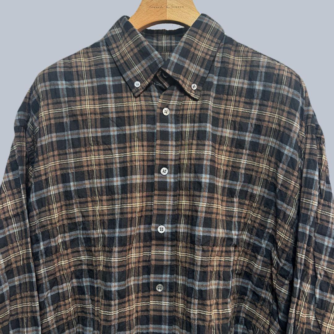 25AW j.s luxe シャーリングチェック Big-BD-シャツ/ブラウン