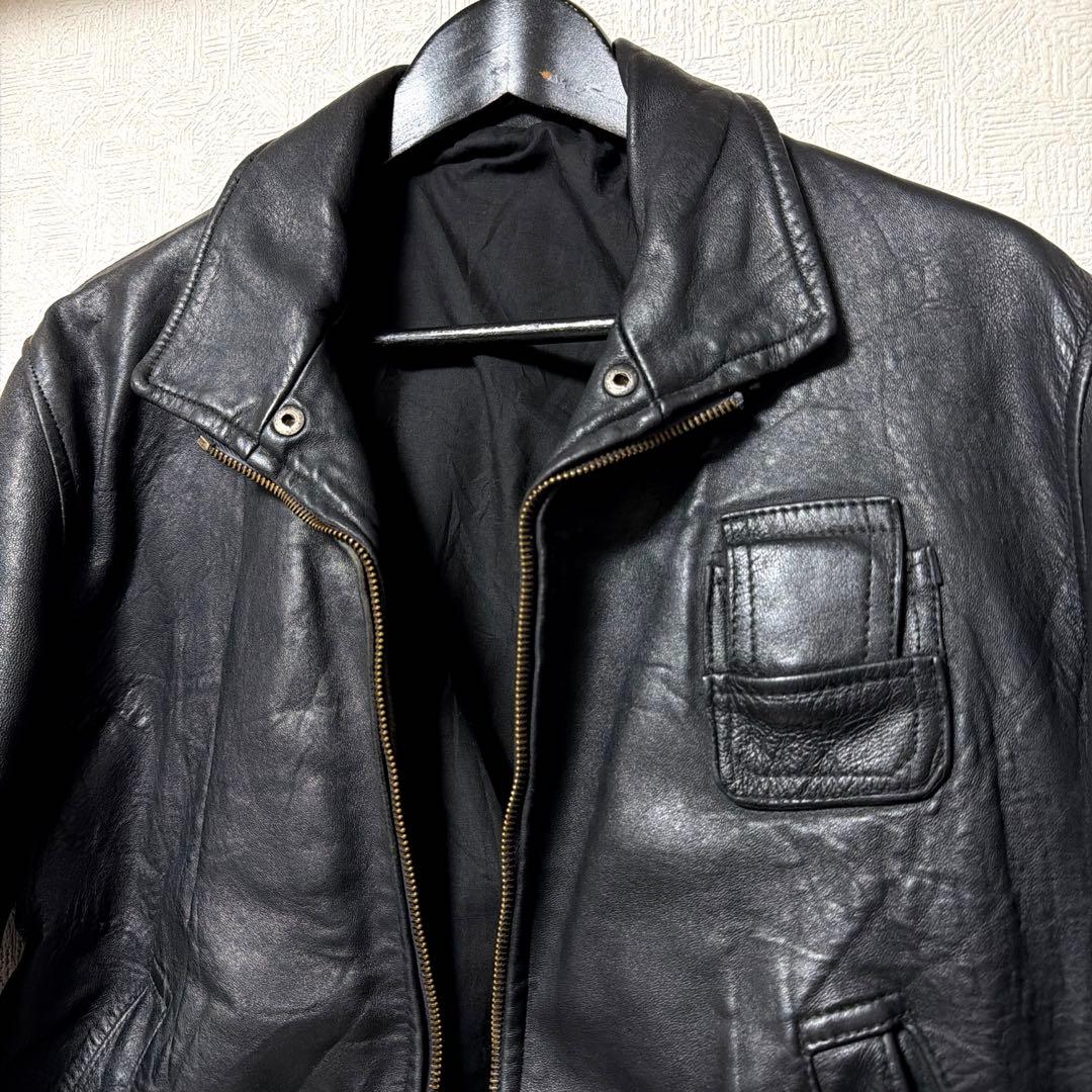 希少　70〜80s フランス軍　レザー　パイロットジャケット　ネイビー　L相当