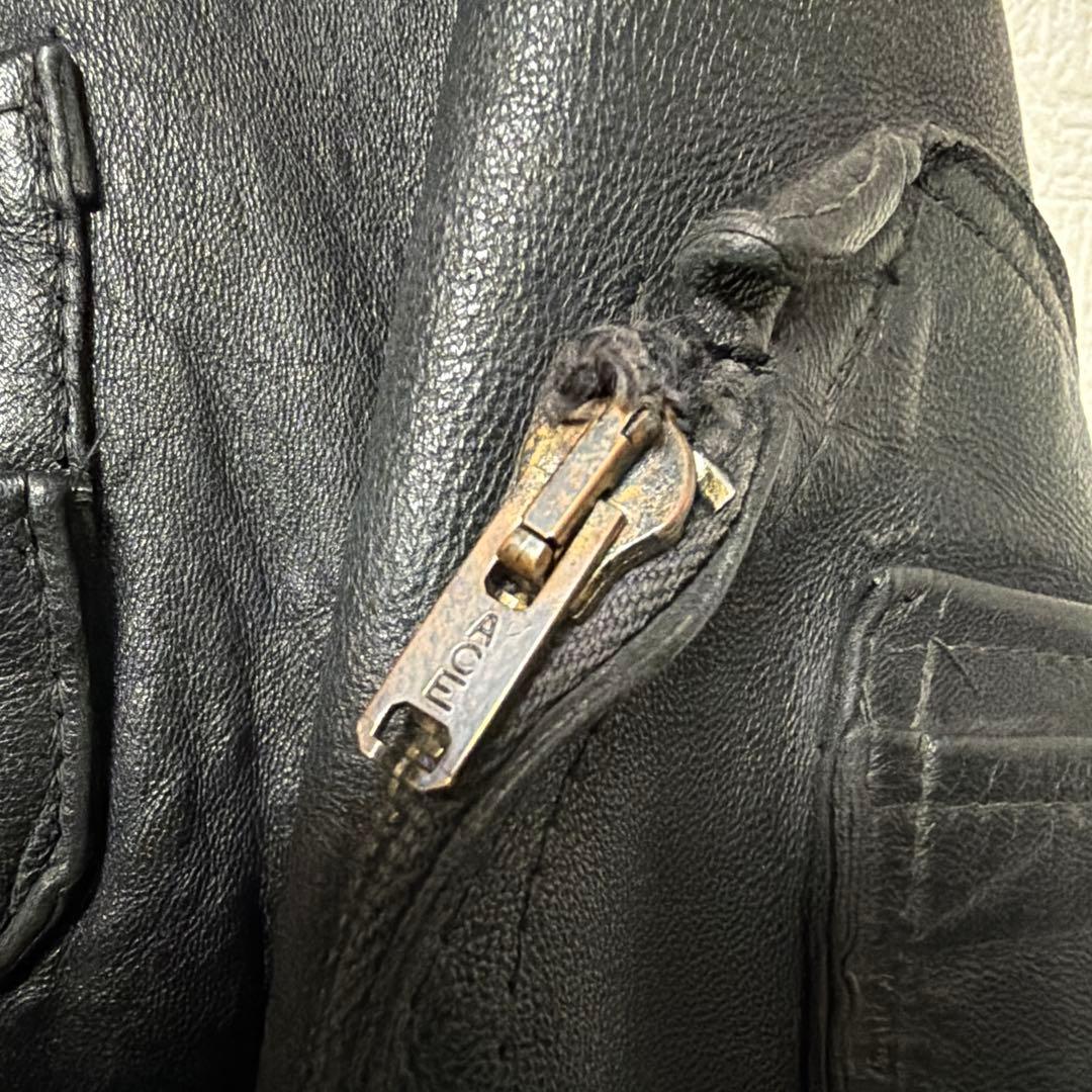 希少　70〜80s フランス軍　レザー　パイロットジャケット　ネイビー　L相当