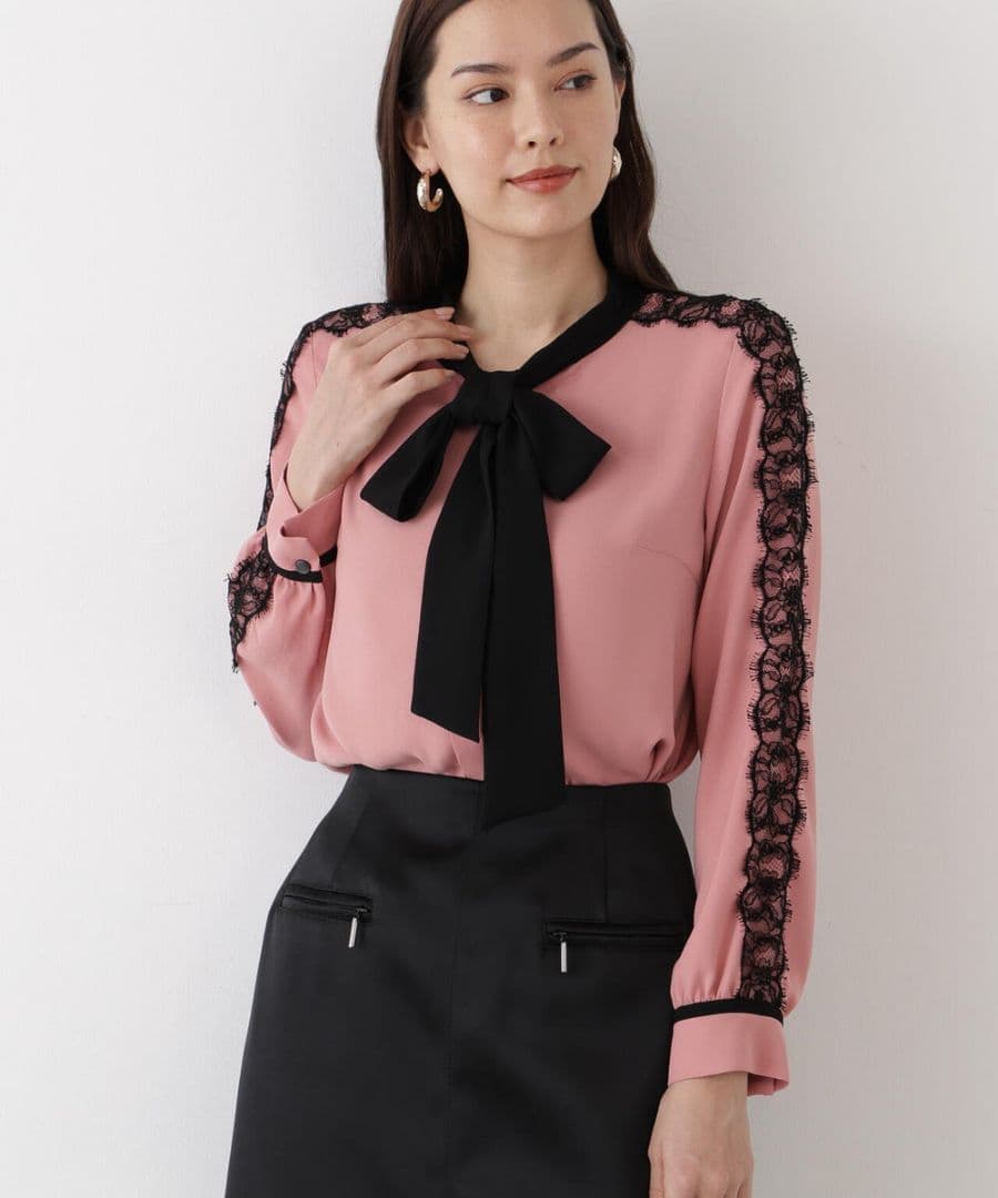 レースコンビバイカラーリボンブラウス 36